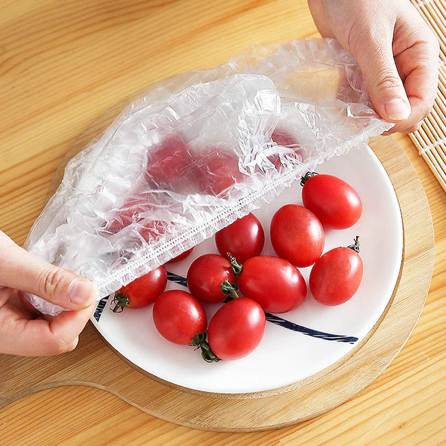 Plastic Bags - Reusable Elastic Food Storage Plastic Covers (Pack of 100)