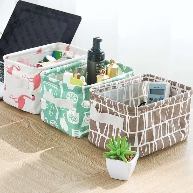 Canvas Fabric Basket with Handle [ Pack of 4 ]