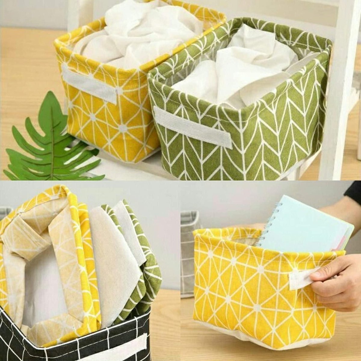 Canvas Fabric Basket with Handle [ Pack of 4 ]