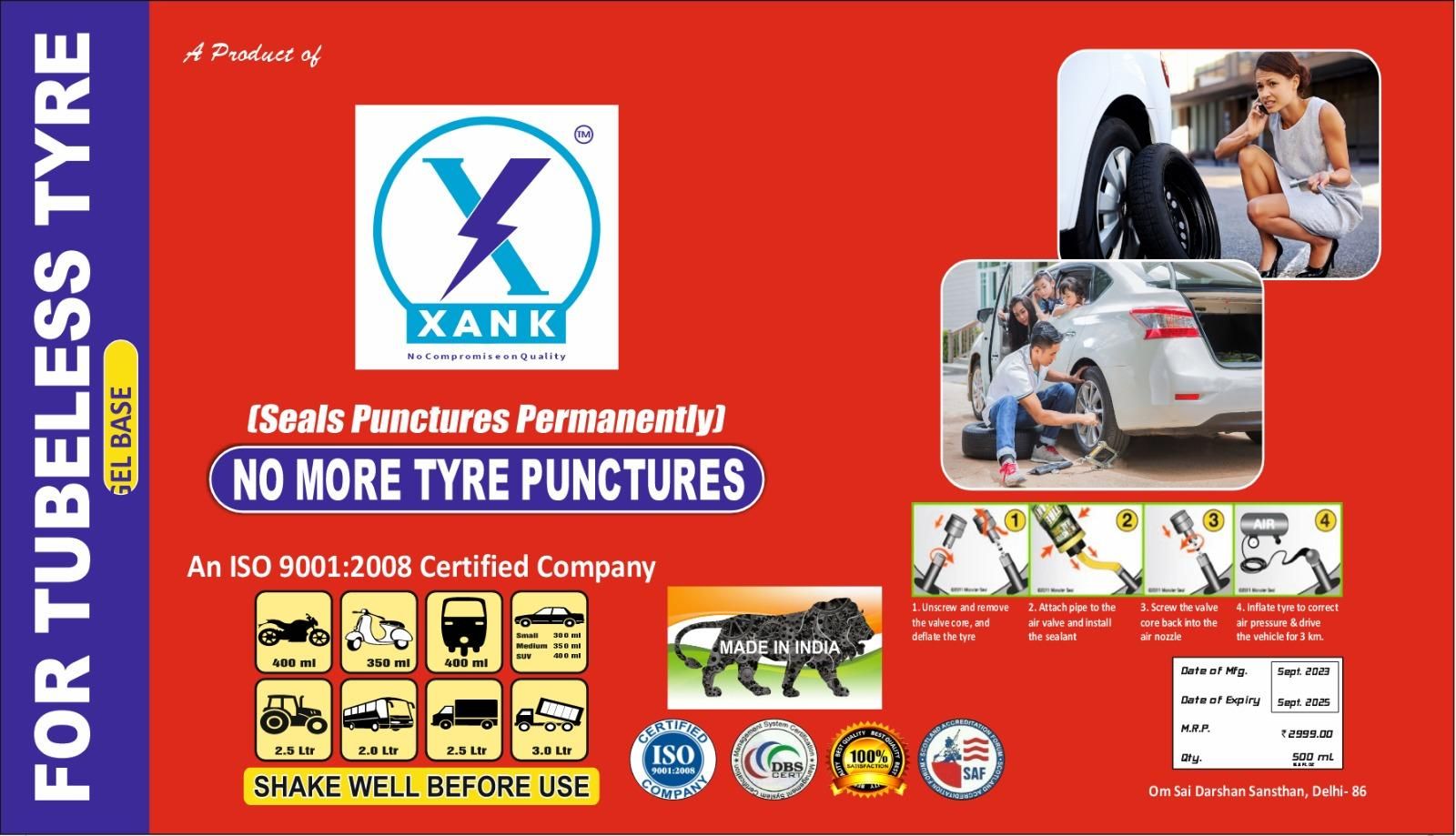 XANK Tyre Sealer NO PUNCHER Tubeless Tyre Puncture Repair Kit